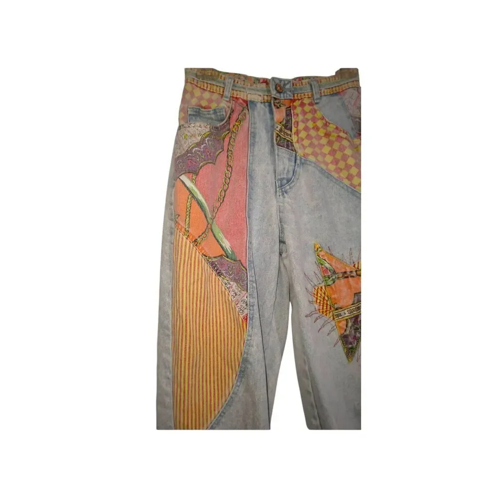 Vintage denim jeans Major Damage 80s 90s patchwork light acid wash denim patchwo - Picture 3 of 12